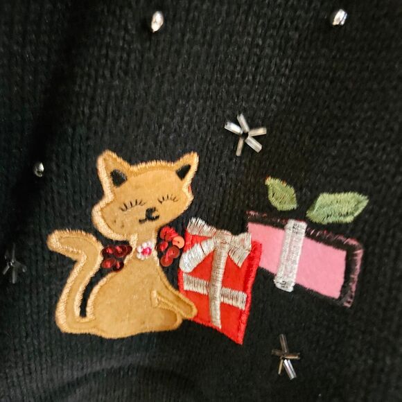y2k ugly christmas sweater with cats black cardigan - Picture 6 of 6
